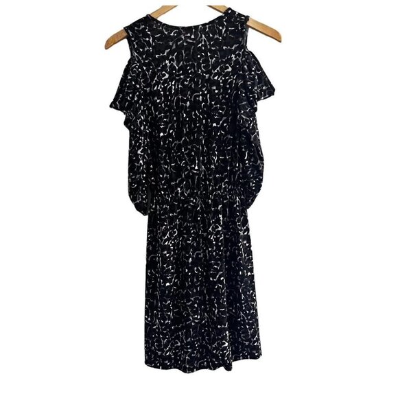 HALE BOB Leopard Kitty Dress Cold Shoulder Tie Waist Faux Wrap Dress Sz XS - Picture 3 of 13